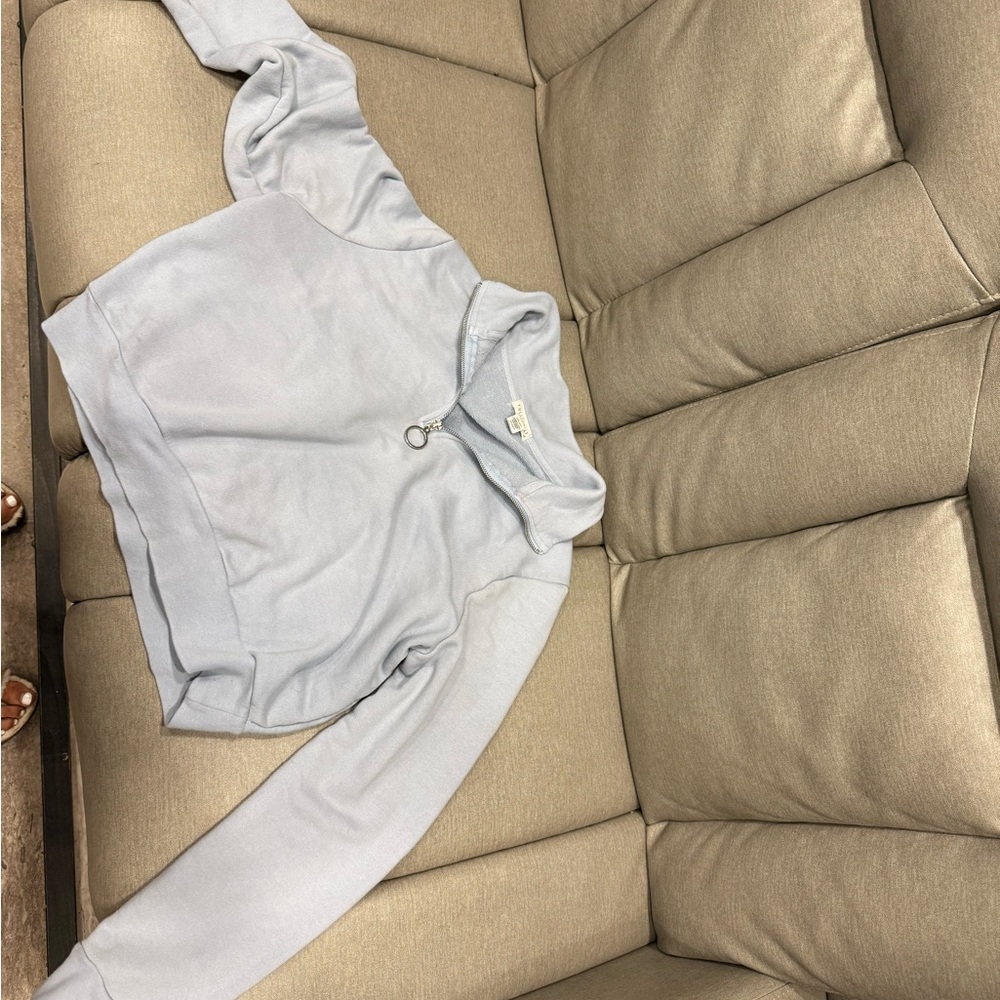 Women's Light blue/gray quarter zip cropped sweatshirt